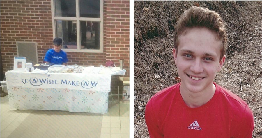 Left: Wishmakers on Campus working a bake sale outside of Murphy. Right: Myles Knoble.