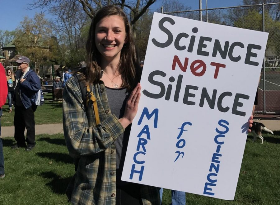 UW-L Freshman Sophie Klein attends the La Crosse March for Science on Earth Day. 
