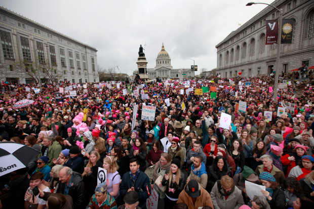Civic Centerp plaza is filled for the Womens March Saturday, Jan. 19, 2017, in San Francisco, Calif. (Karl Mondon/Bay Area News Group)