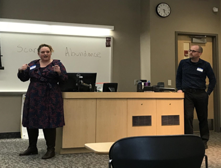 Angela Birrittella (left) and Matt Evenson (right) presenting “Both/And” for UWL’s third annual Social Justice Week. 