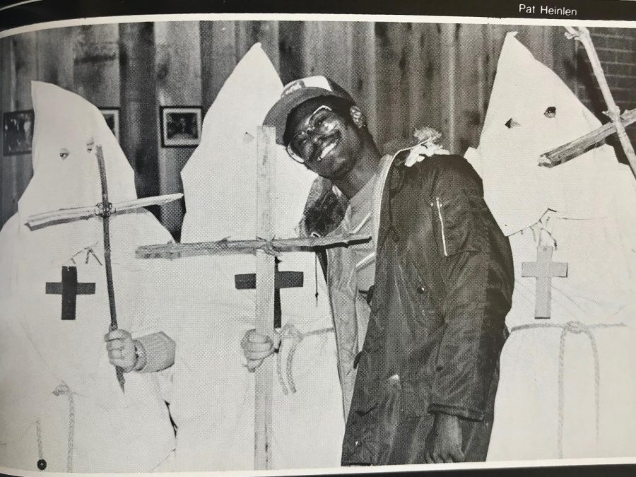UWL students dress up as KKK members for Halloween. Image retrieved from UWLs 1979 Yearbook. 
