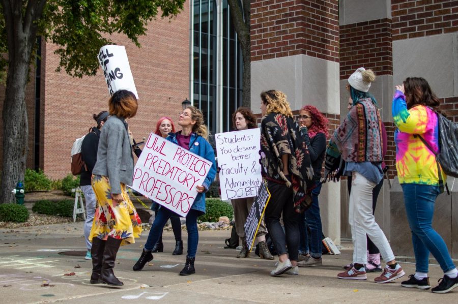 UWL students protesting at the Clock Tower in result of recent sexual misconduct allegations on campus. Photo by Carly Rundle-Borchert 