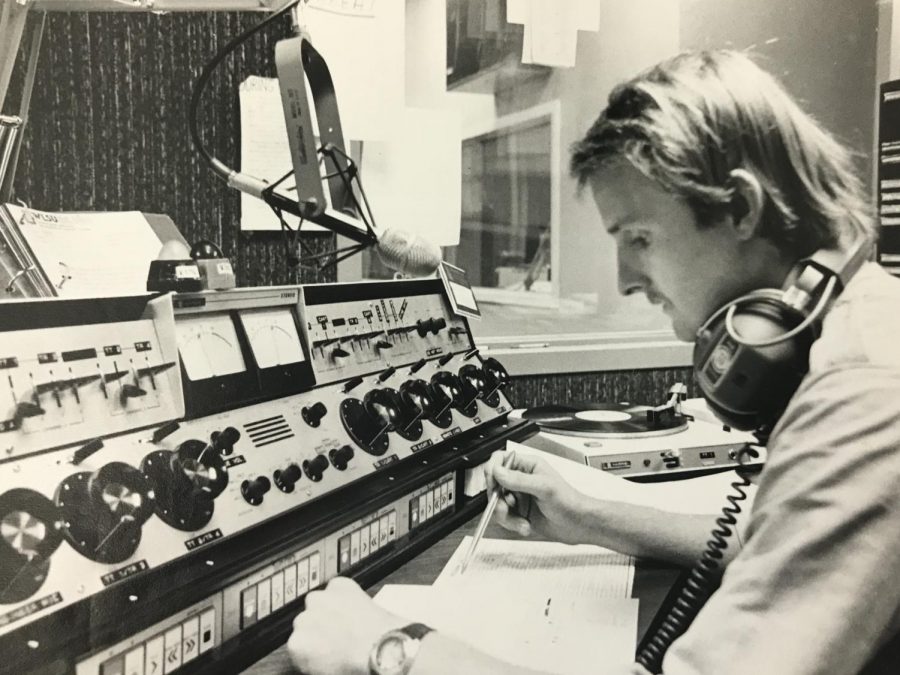 UWL student broadcasting on WLSU in 1980. Retrieved from UWL archives.