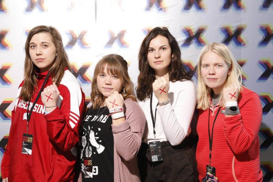 From left to right: Natasha Stubbe  (Senior), Hannah Dekeyser (Junior), Maddie Clark (Junior) and Erin Nulty (UWL Alum). 