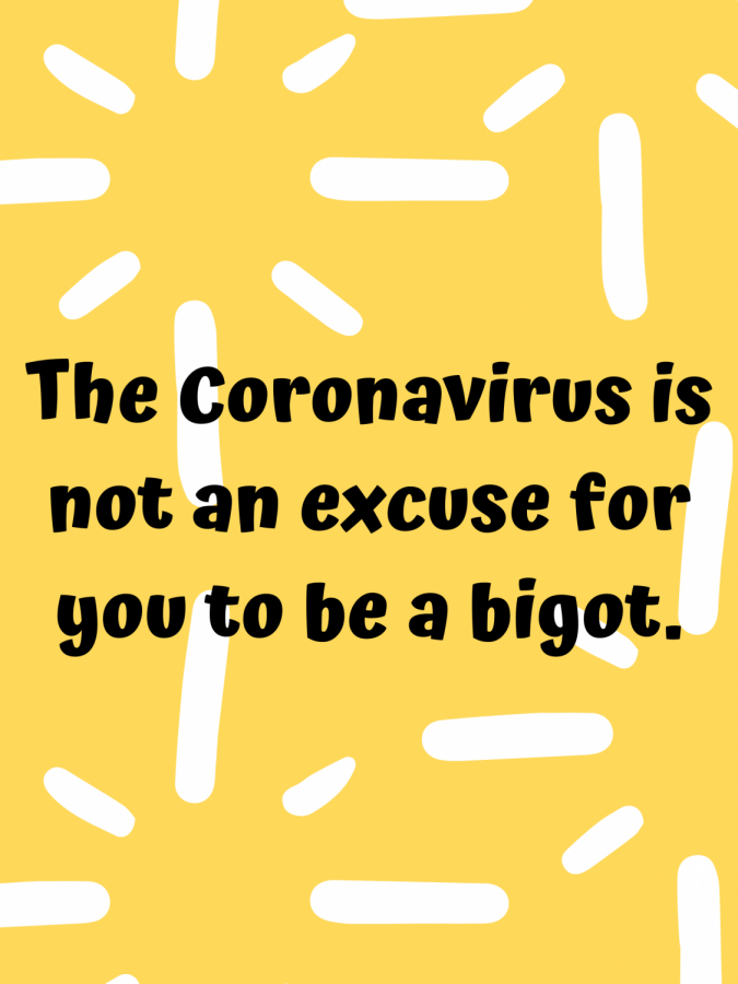 The Coronavirus is not an excuse for you to be a bigot. Artwork by Mirm Hurula.