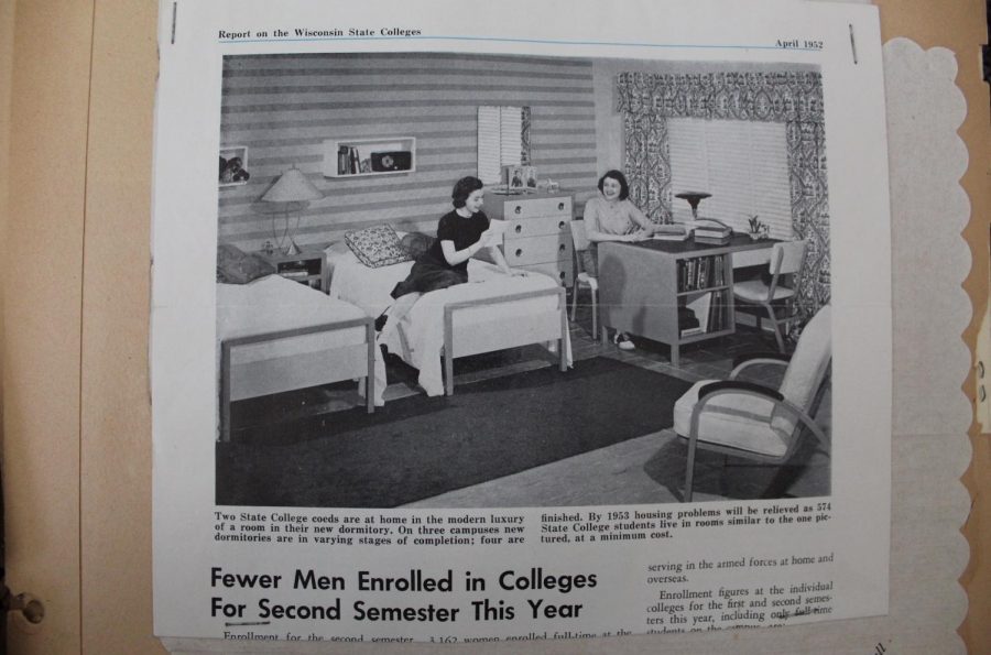 A newspaper clipping about the surge of women attending college in the 20th century Natalie kept in her scrapbook. 