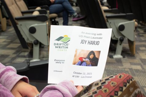 A photograph of pamphlets from the Joy Harjo event.