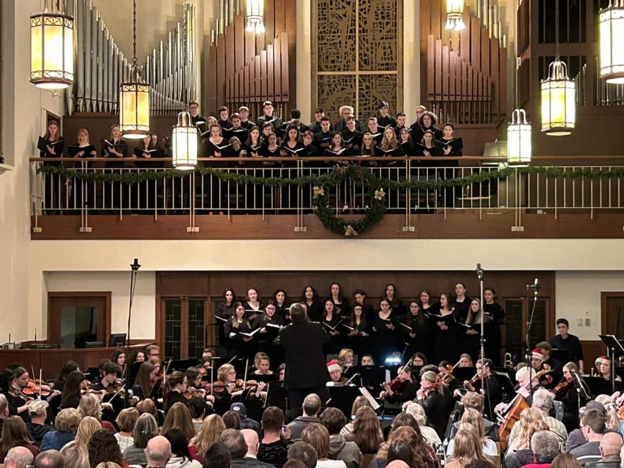 UWL concert choir, treble chorus, and symphony orchestra performing. Photo retrieved from https://www.facebook.com/uwlmusic.