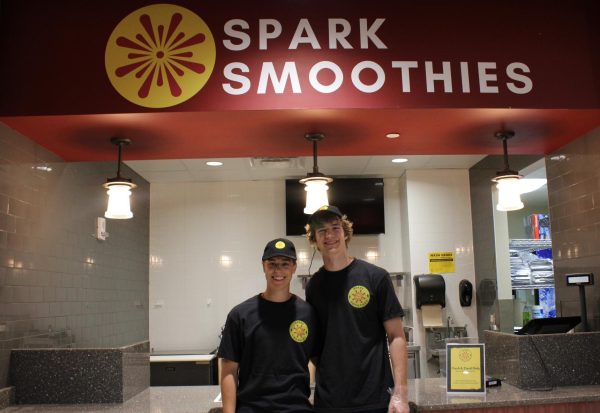 James Czupryna (left) and Alex Ewig (right) owners of Spark Smoothies. Photo taken by Isabel Piarulli. 