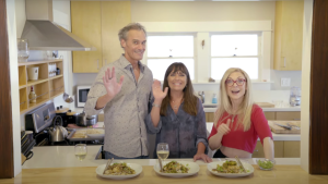 Joe Gow, Carmen Wilson and Nina Hartley. (Photo taken from Kung Pao Kod with Nina Hartley on the Sexy Healthy Cooking YouTube channel.)