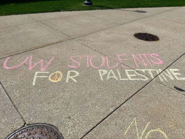 UW STUDENTS FOR PALESTINE in Chalk on UWL campus. Photo taken by Jackson Skarp.
