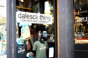 Front of Dales Clothing on Fourth Street in La Crosse. Photo taken by Trinity Rietmann. 