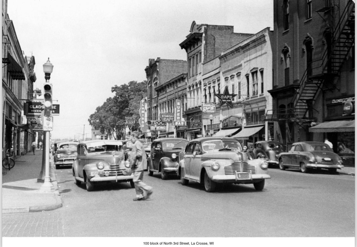 100 block of North 3rd Street, La Crosse, WI. Retrieved from Murphy Library Digital Collections.