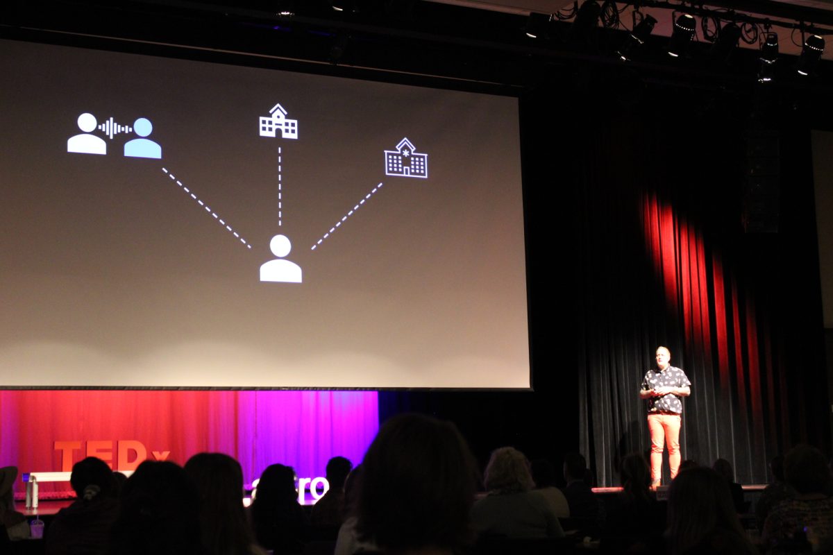 Dr. Andrew Ives speaking at the TEDxUWLaCrosse event.