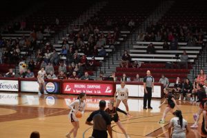 UWL fans watching the Women's Basketball game against Bethany Lutheran.