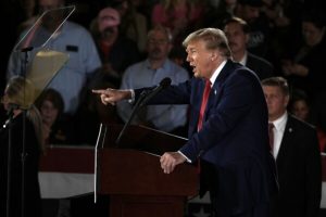 President Donald Trump at a campaign rally in Waukesha Country. Photo from AP News, Morry Gash. 