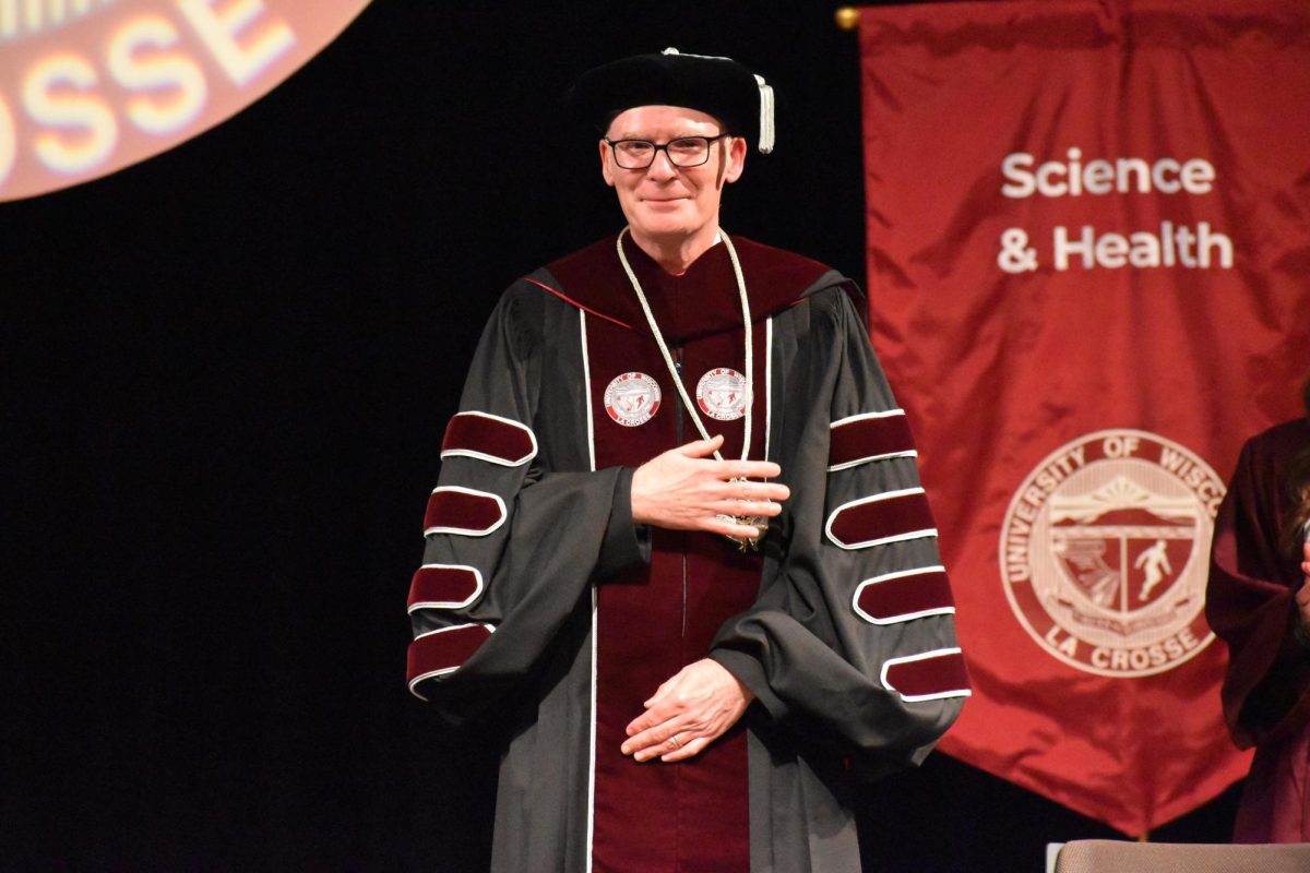 Chancellor James M. Beeby after being inducted as the 11th chancellor of the University of Wisconsin-La Crosse. Photo by Paige Geiser. 