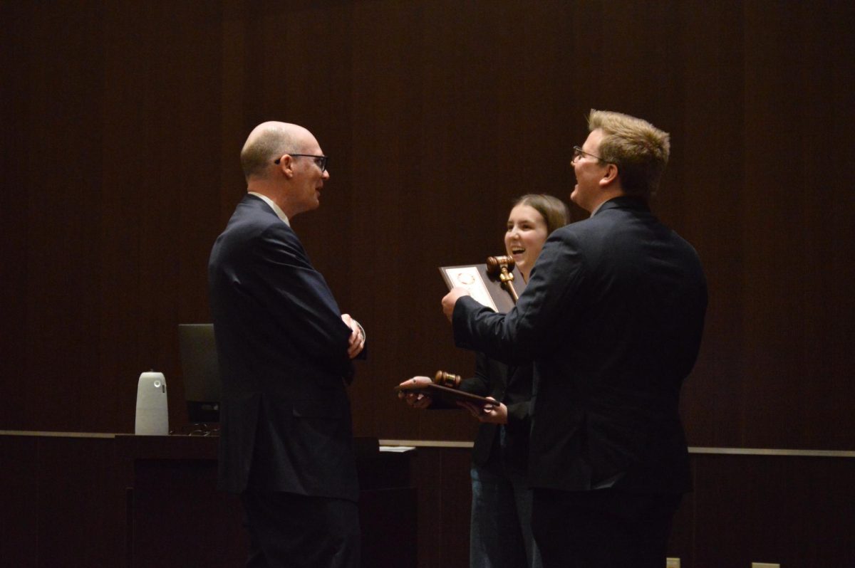 Chancellor Beeby, President Emma Latus and Vice President Avery Ladd-Winders. Photo by Bella Walker