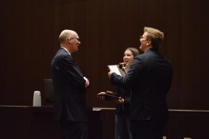 Chancellor Beeby, President Emma Latus and Vice President Avery Ladd-Winders. Photo by Bella Walker