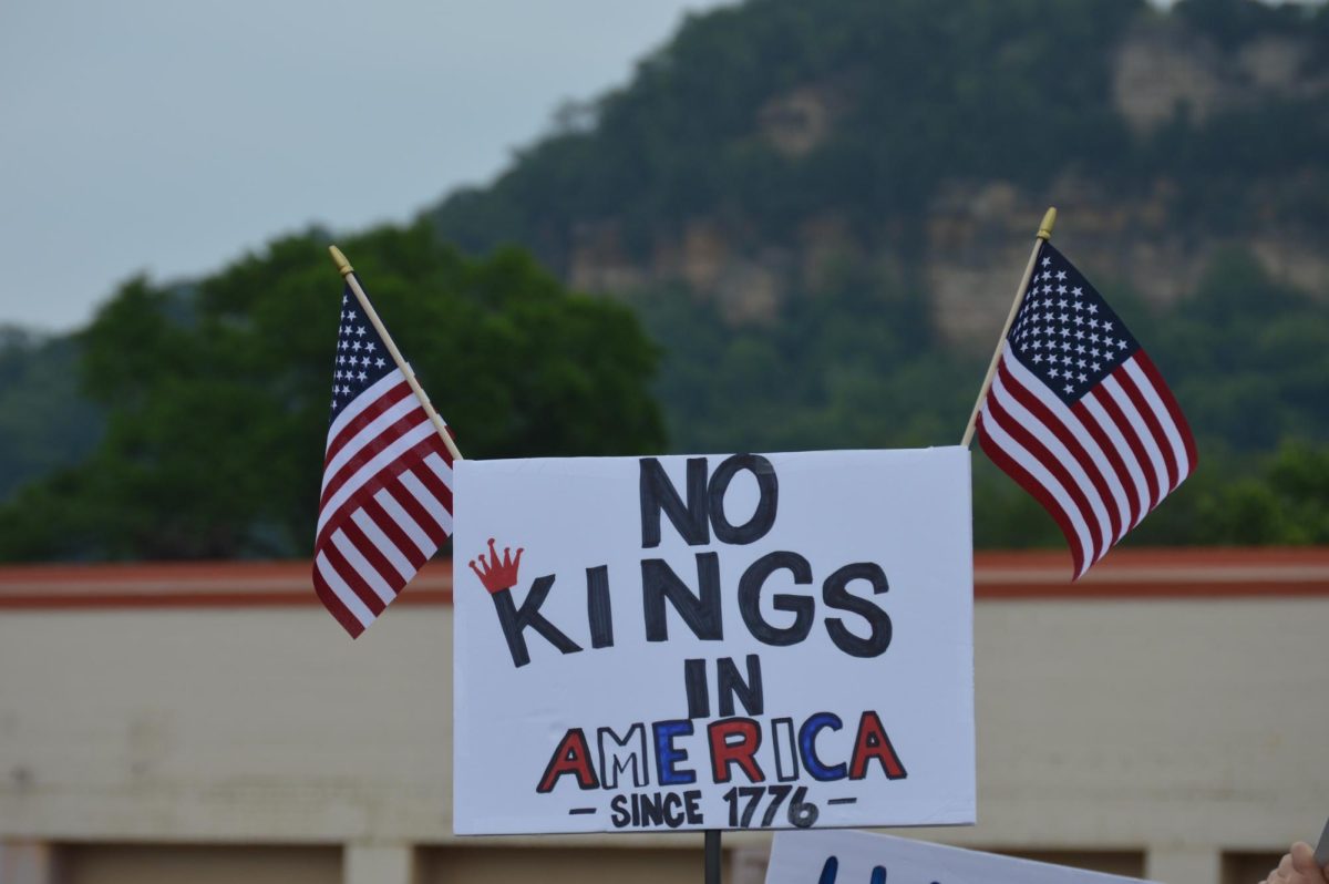 Members of the La Crosse community gathered for the "No Kings" protest. Photo by Bella Walker. 
