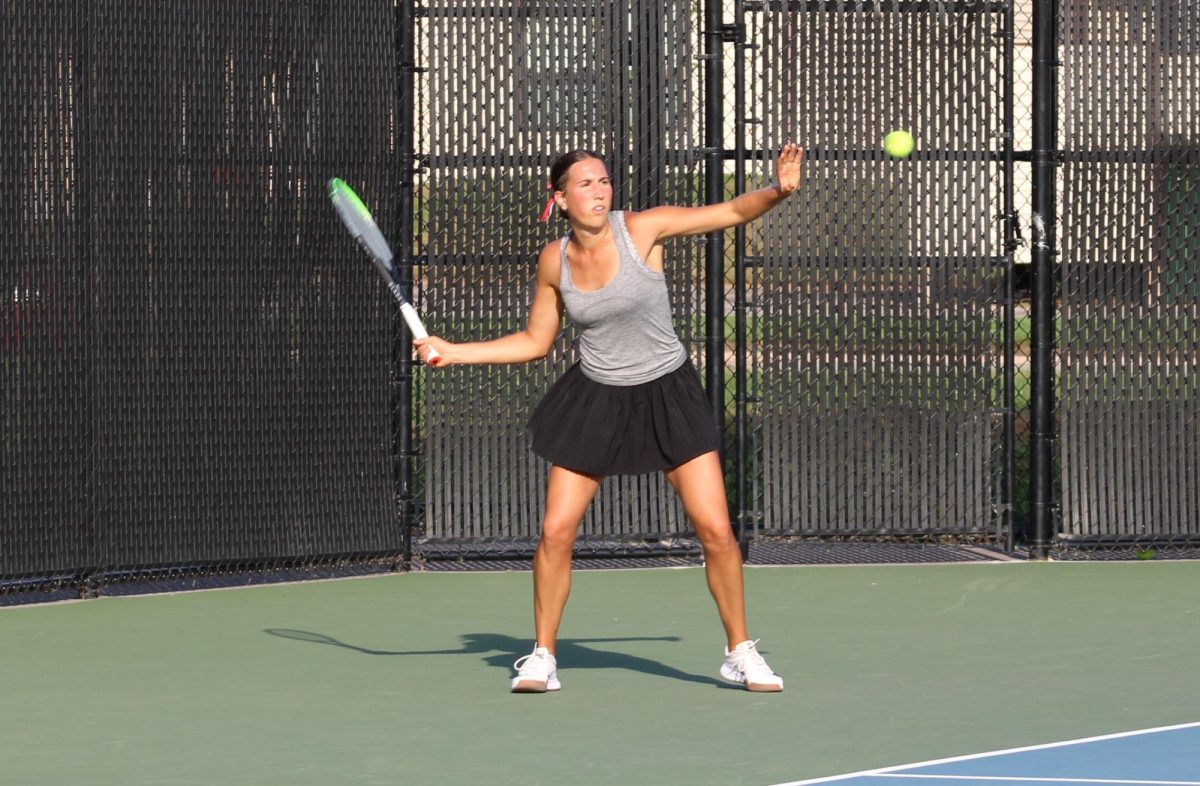 Lily Jorgenson with a forehand. Photo by Colin Cronan. 