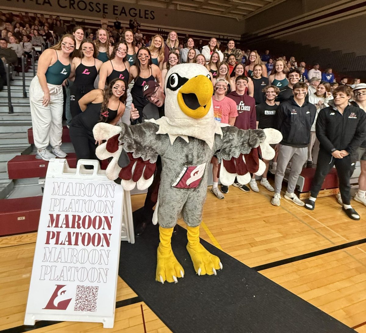 Stryker standing in front of the Maroon Platoon. Photo retrieved from Kelsey Foss.