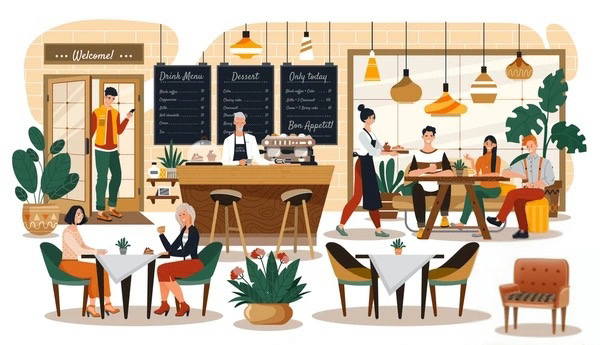 A cartoon coffee shop/example of a third space. Photo retrieved from shutterstock.com.